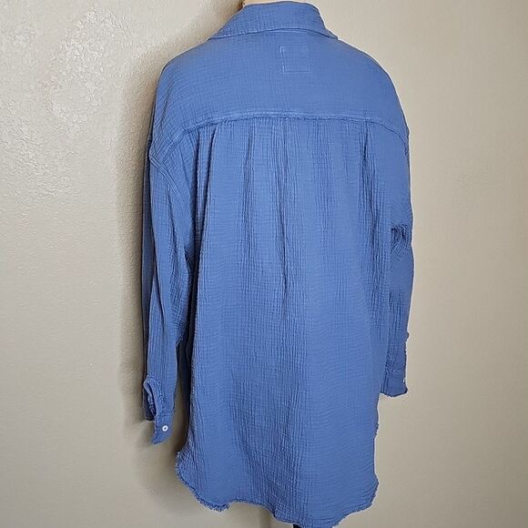 Aerie Gauze Blue Button Down Oversized Long Sleeve Shirt Large - Picture 3 of 8